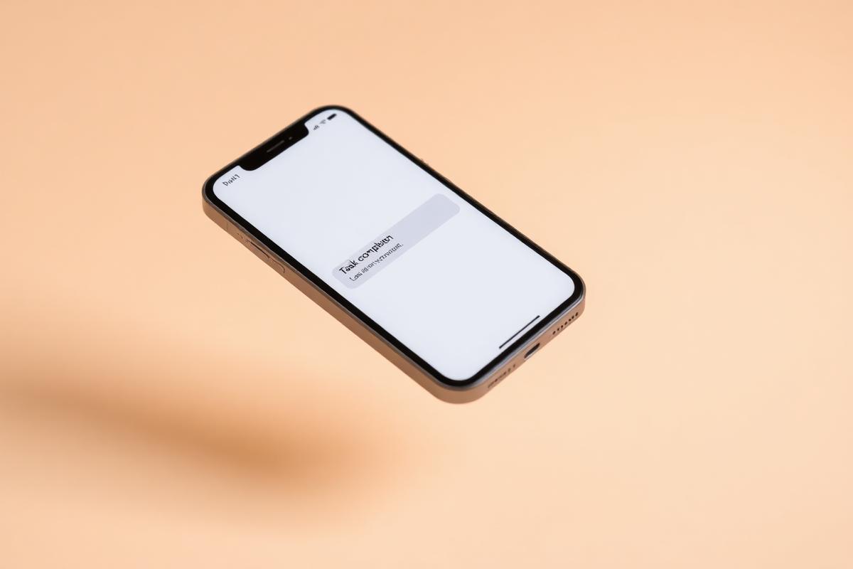 iPhone showing task completion interface on warm background