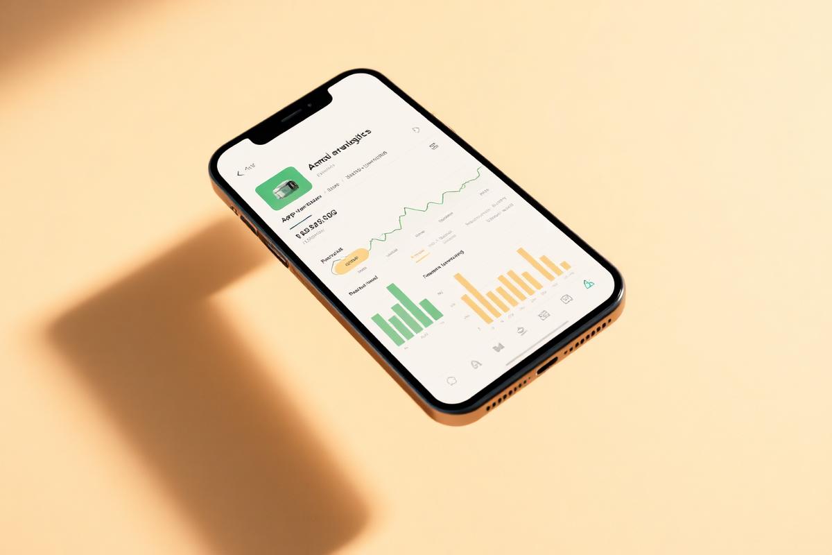iPhone showing analytics dashboard with revenue charts